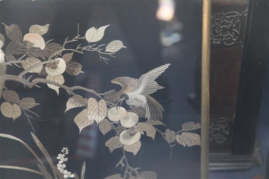 Two Japanese black silk panels, early 20th century, largest 64 x 57cm